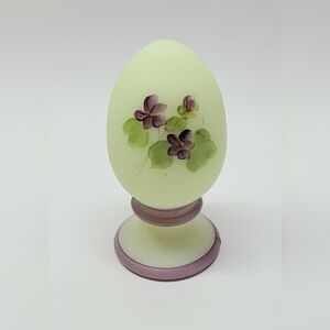 Fenton Hand Painted Milk Glass Egg On Pedestal - Violets in the Snow Design